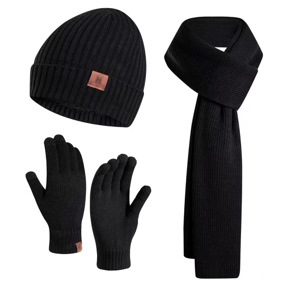3229 3PCS In 1 Winter Warm Knit Beanie Hat+Long Scarf+Touchscreen Gloves